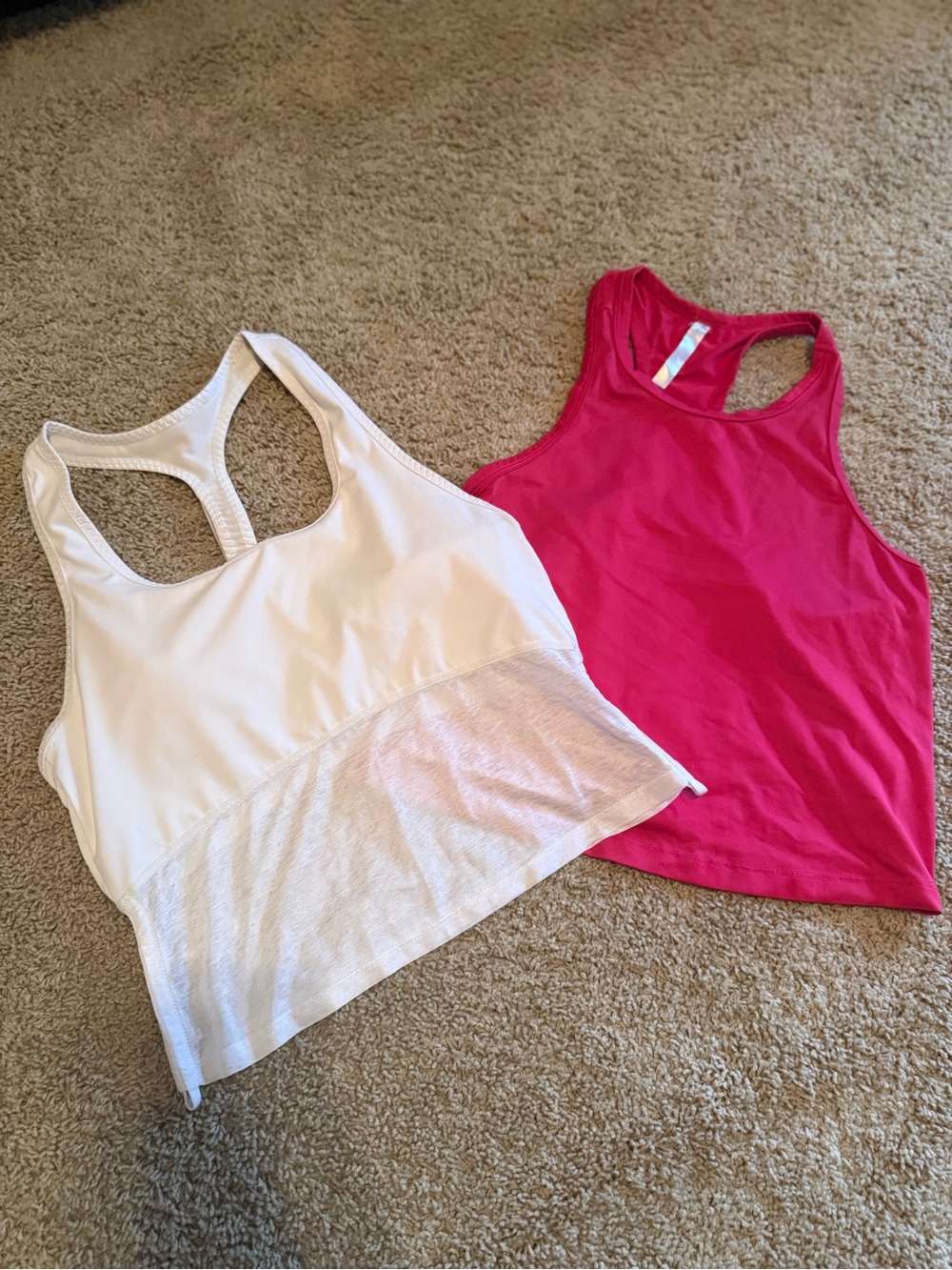 Fabletics White and Hot Pink Racerback Tank Tops